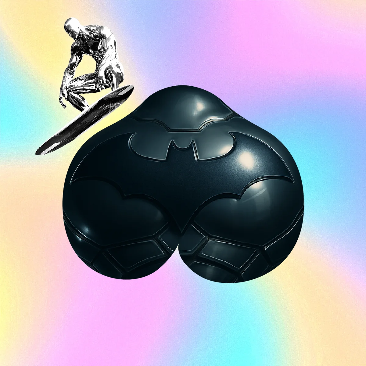 SOLID BALL #1: the BATMAN ball with SILVER SURFER on a IRIDESCENT background