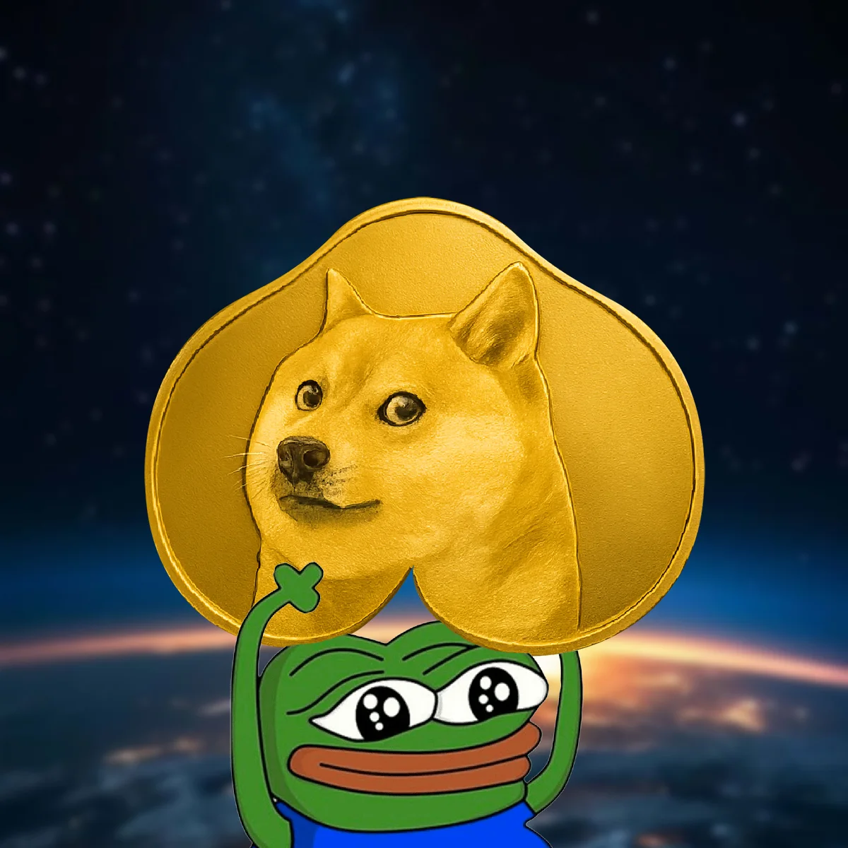 SOLID BALL #1295: the DOGE ball with PEPE on a EARTH background